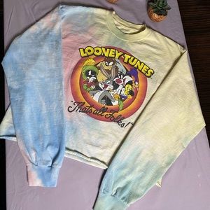Cropped long sleeve Tie-dye Looney toons shirt.